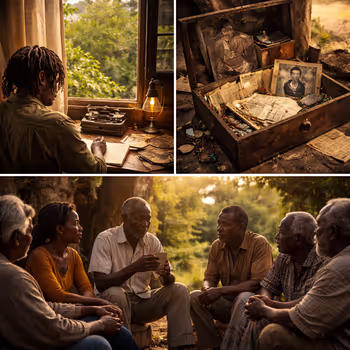 Writer balancing oral traditions and colonial records, illustrating the African archival dilemma.