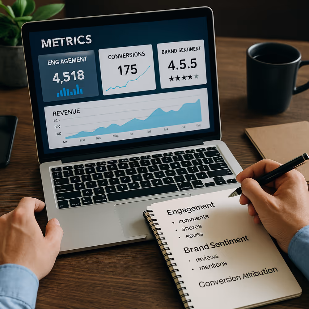 Dashboard showing engagement depth, sentiment, and conversion attribution for copy performance.