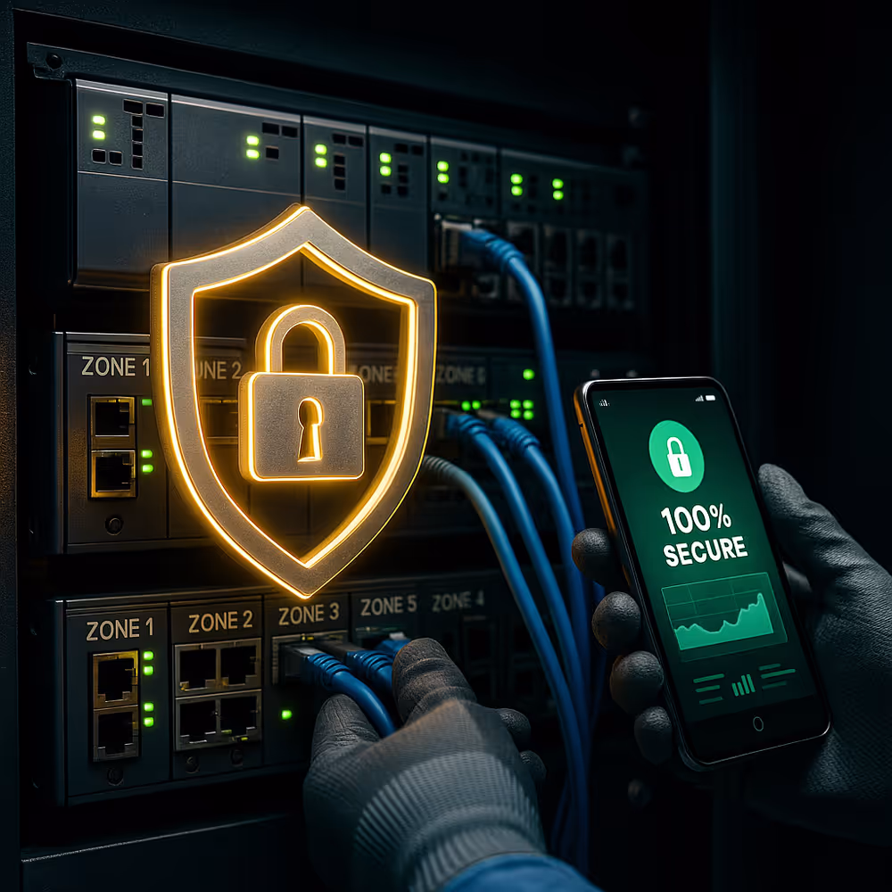 Cybersecurity engineer authenticating factory servers with a mobile MFA app in a smart manufacturing environment.
