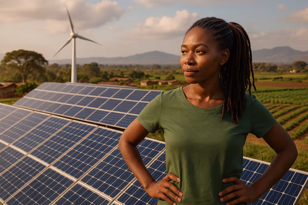 Illustration of Global South communities balancing sustainability and tradition in a degrowth context.