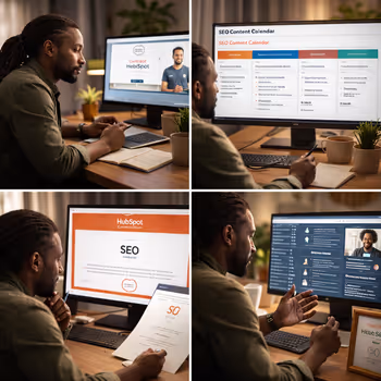 Structured SEO training materials and content architecture framework reflecting HubSpot certification standards.