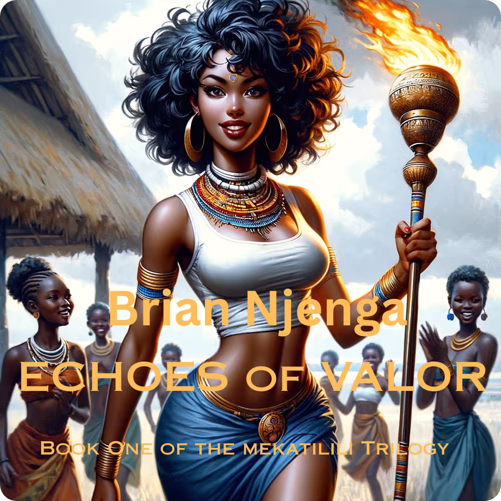 Tentative book cover for Echoes of Valor, a historical fiction novel inspired by Mekatilili wa Menza.