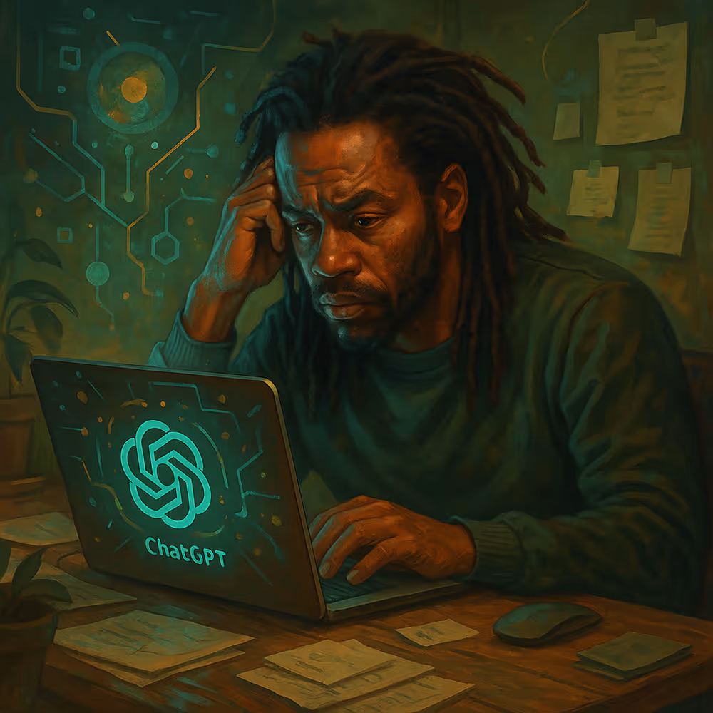 Focused writer at a desk with gentle screen glow, illustrating the creative intensity and fatigue of neurodivergent overdrive.