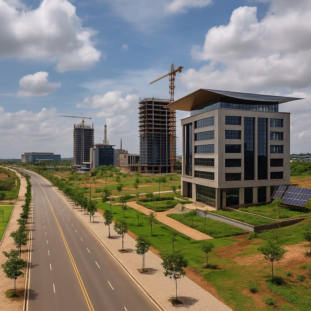 Rendering of Konza Technopolis high-rises surrounded by open land, symbolizing an elite tech enclave risk.