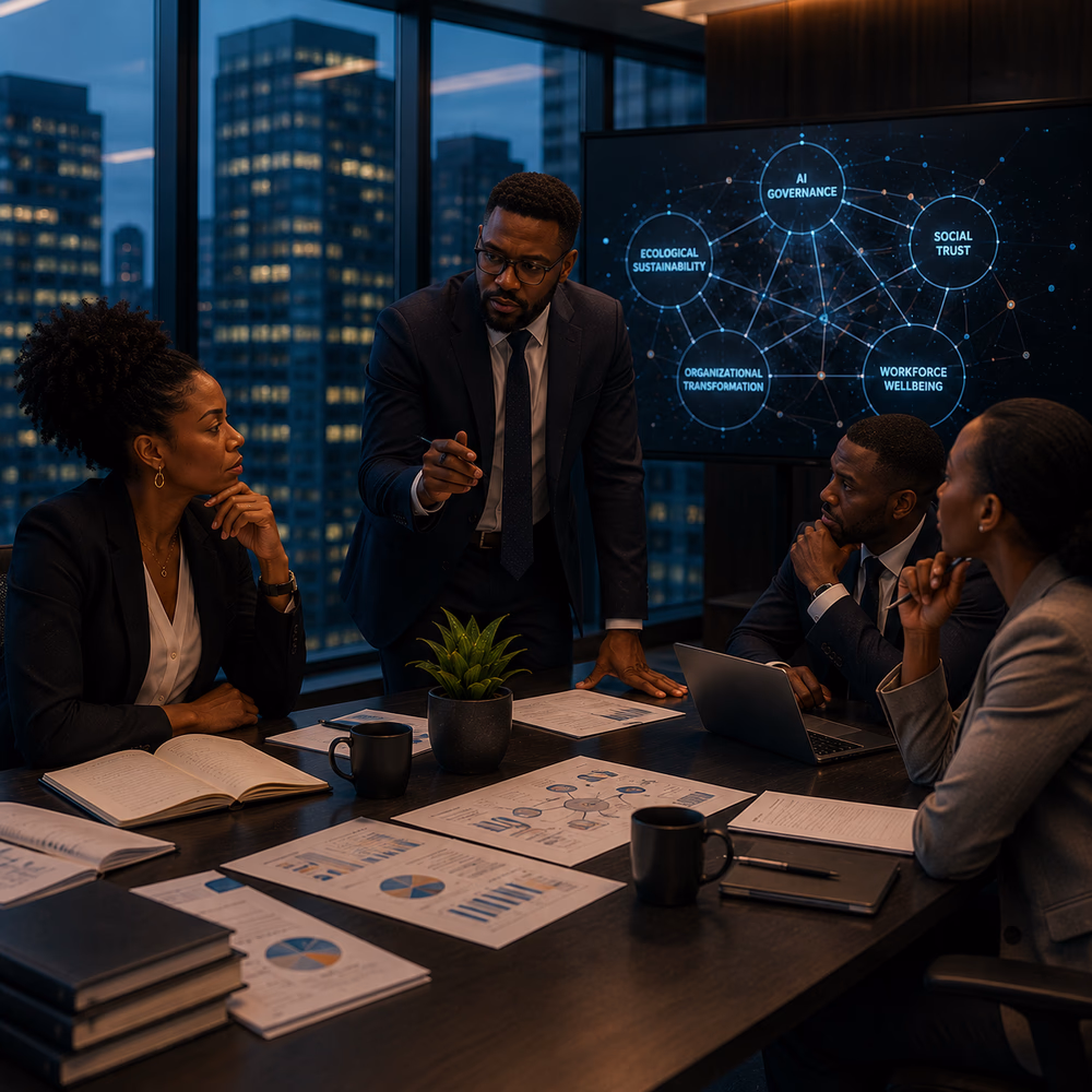 Black executives evaluate complex interconnected challenges, using systems thinking, foresight, and strategic judgment.