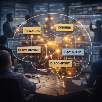 Organizational culture visualized as a cognitive operating system shaping AI decisions and power.