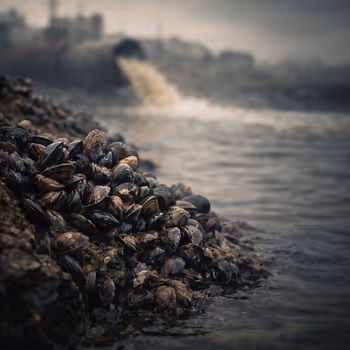 Mussels accumulating environmental toxins, illustrating slow early warning of ecological contamination.