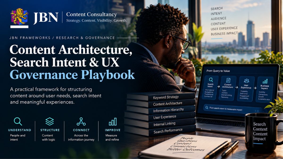 Content Architecture, Search Intent & UX Governance Playbook aligning search intent, audience needs, content structure, user experience and business impact.