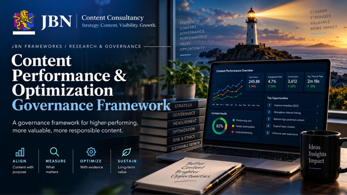 Content Performance & Optimization Governance Framework using analytics, evidence and structured optimization to improve content performance and long-term value.